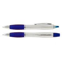 Bolígrafo Con Destacador tinta azul y clip