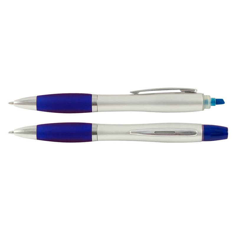 Bolígrafo Con Destacador tinta azul y clip Bolígrafo Con Destacador tinta azul y clip