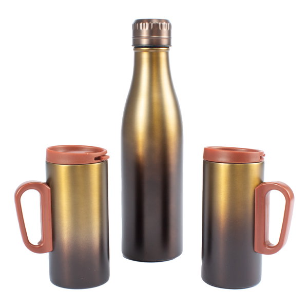 Set Termo + 2 Tazones 500/250 cc acero inoxidable personalizado con logo empresa - Merchandising corporativo Chile