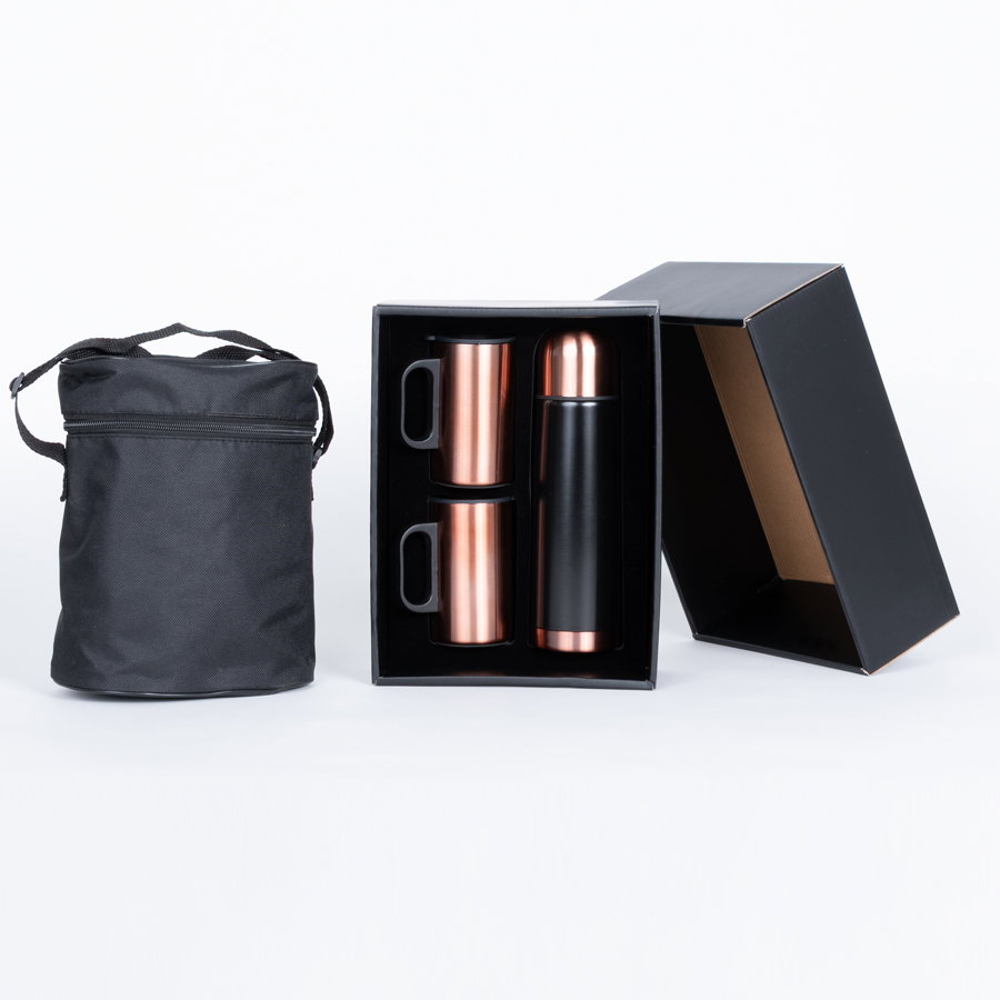 Set Termo 1/2 L + 2 Tazones Encobrizados Glasgow personalizado con logo empresa - Merchandising corporativo Chile