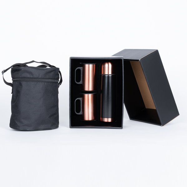 Set Termo 1/2 L + 2 Tazones Encobrizados Glasgow personalizado con logo empresa - Merchandising corporativo Chile