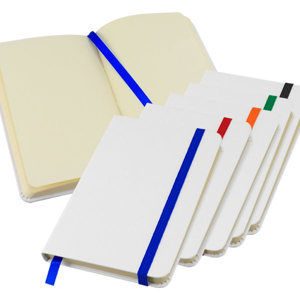 Libreta Whiteskine cartón piedra PU, A6 personalizado con logo empresa - Merchandising corporativo Chile