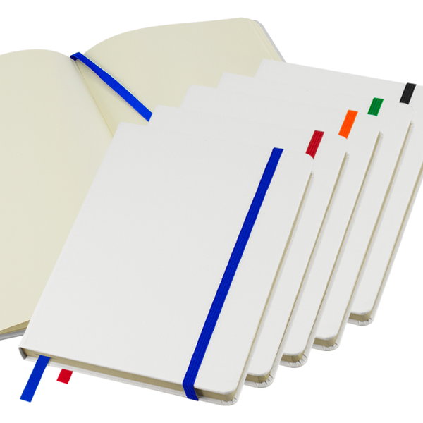 Cuaderno Whiteskine cartón piedra PU simil cuero personalizado con logo empresa - Merchandising corporativo Chile