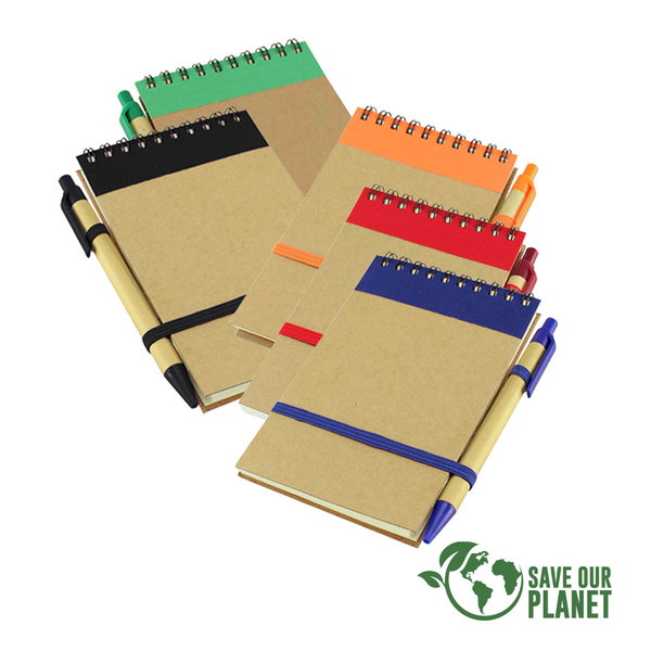Libreta Ecológica tapas cartón reciclado, espiral personalizado con logo empresa - Merchandising corporativo Chile