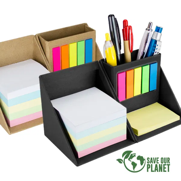 Memo Set Cubo Ecológico Porta-Lápices cartón Memo Set Cubo Ecológico Porta-Lápices cartón personalizado con logo empresa - Notas Adhesivas corporativo Chile
