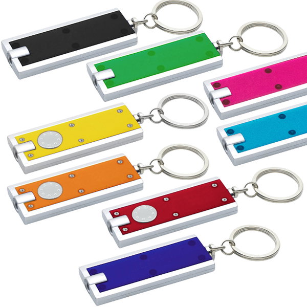 Llavero-Linterna Led plástico, pilas incluidas personalizado con logo empresa - Merchandising corporativo Chile