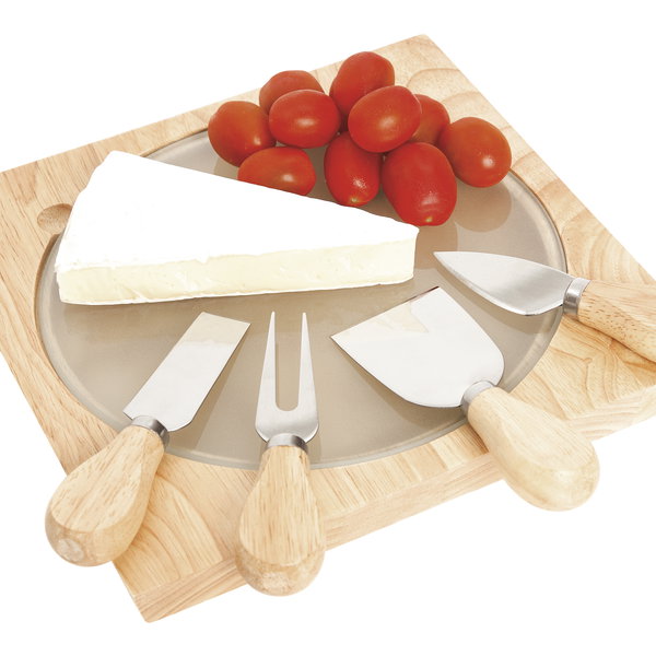 Tabla Para Quesos Suiza madera y vidrio templado personalizado con logo empresa - Merchandising corporativo Chile