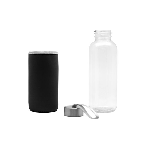 Botella Belize vidrio con funda neopreno personalizado con logo empresa - Merchandising corporativo Chile