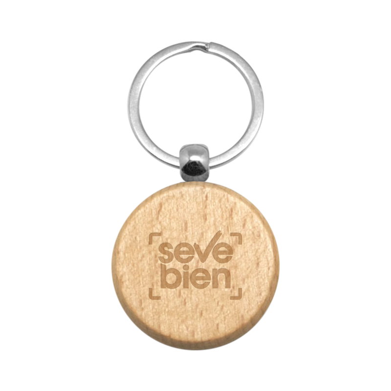 Llavero De Madera Rubí madera natural, aro metálico Llavero De Madera Rubí madera natural, aro metálico