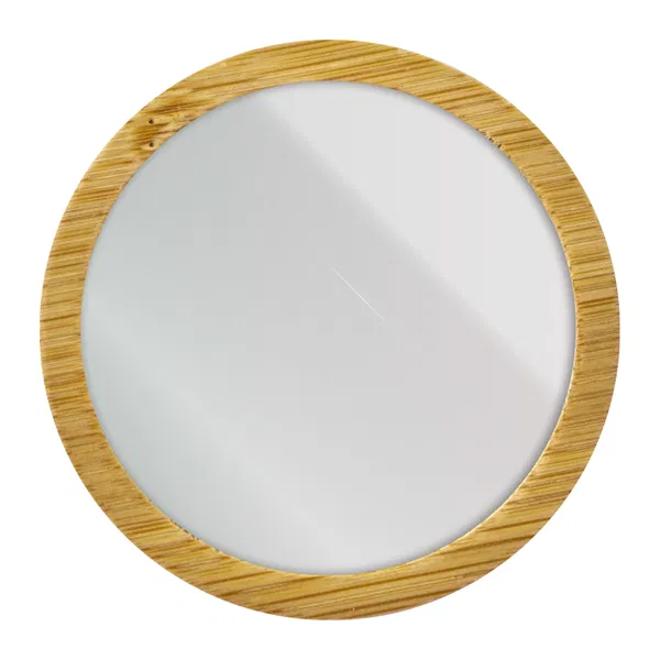 Espejo De Bambú Circular ¨bella¨ bambú y vidrio personalizado con logo empresa - Merchandising corporativo Chile