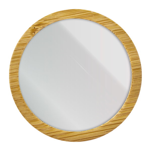 Espejo De Bambú Circular ¨bella¨ bambú y vidrio personalizado con logo empresa - Merchandising corporativo Chile