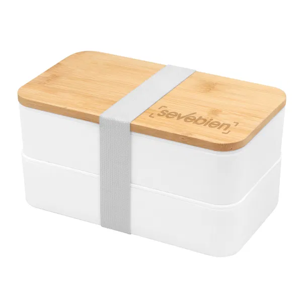 Lonchera Bambox bambú y plástico, 2 niveles personalizado con logo empresa - Merchandising corporativo Chile