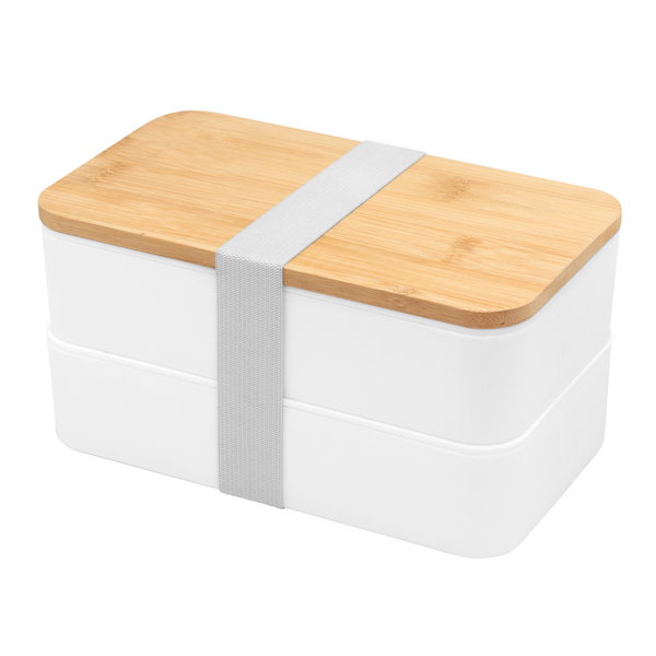 Lonchera Bambox bambú y plástico, 2 niveles personalizado con logo empresa - Merchandising corporativo Chile