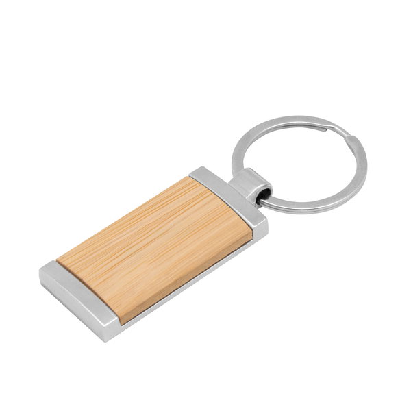 Llavero De Bambú Tag bambú anilla metálica personalizado con logo empresa - Merchandising corporativo Chile