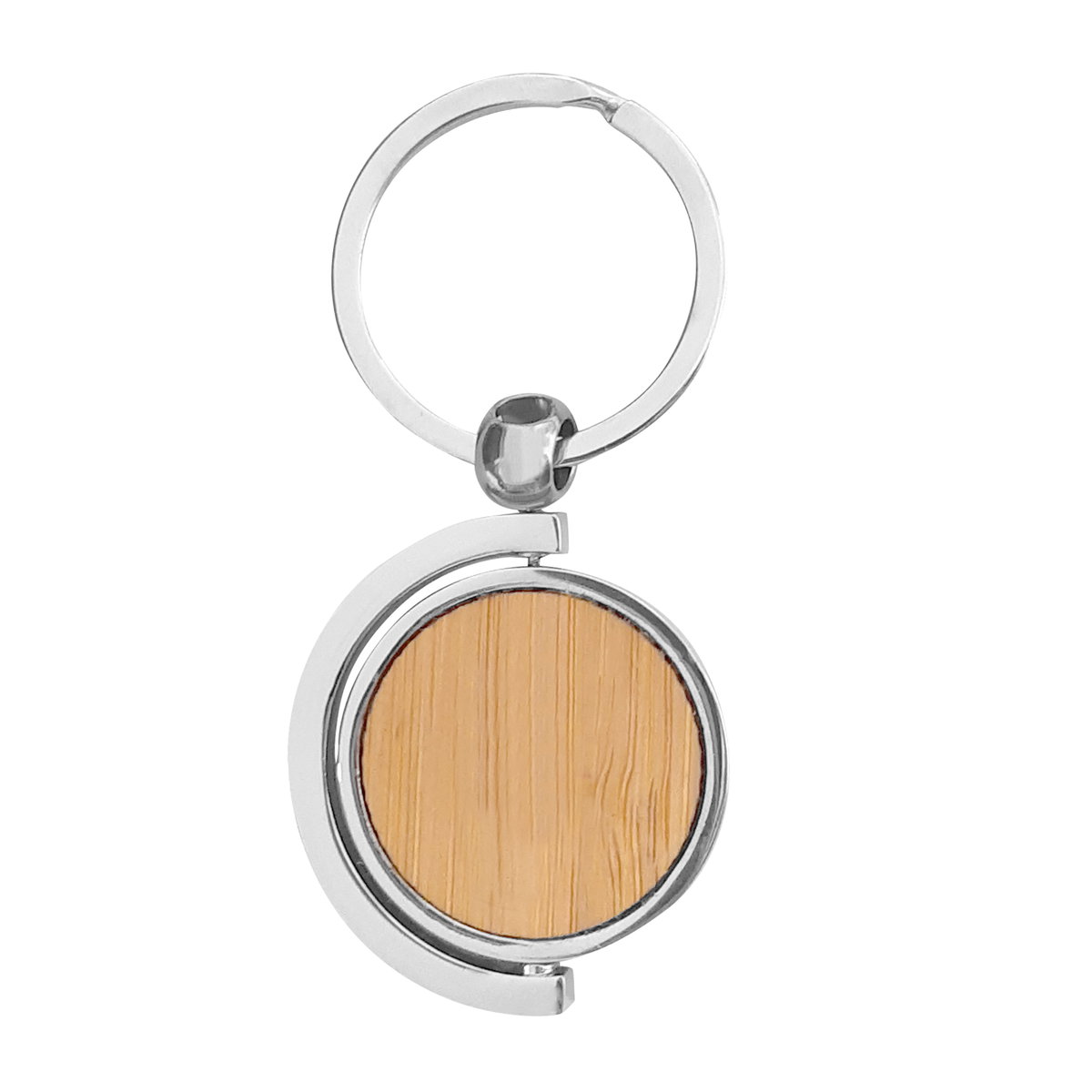 Llavero De Bambú Spin bambú y metal personalizado con logo empresa - Merchandising corporativo Chile
