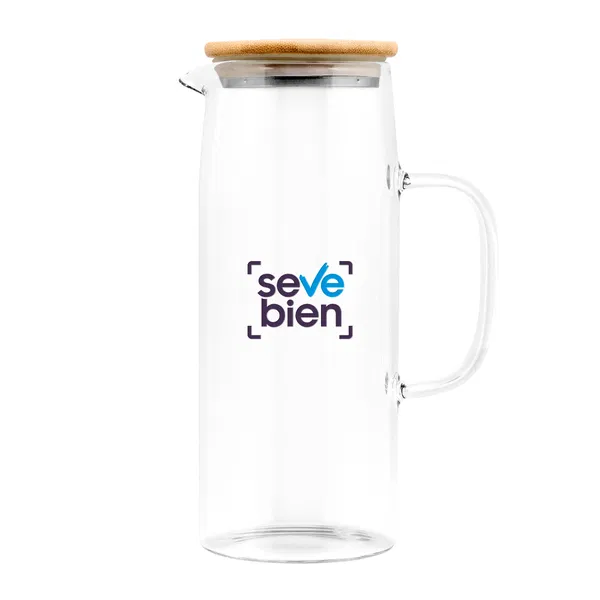 Jarra Con Tapa Bambjug 1100 ml vidrio personalizado con logo empresa - Merchandising corporativo Chile