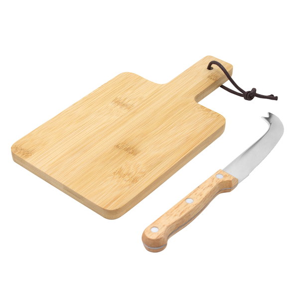 Tabla Para Quesos Bambchis bambú con cuchillo personalizado con logo empresa - Merchandising corporativo Chile