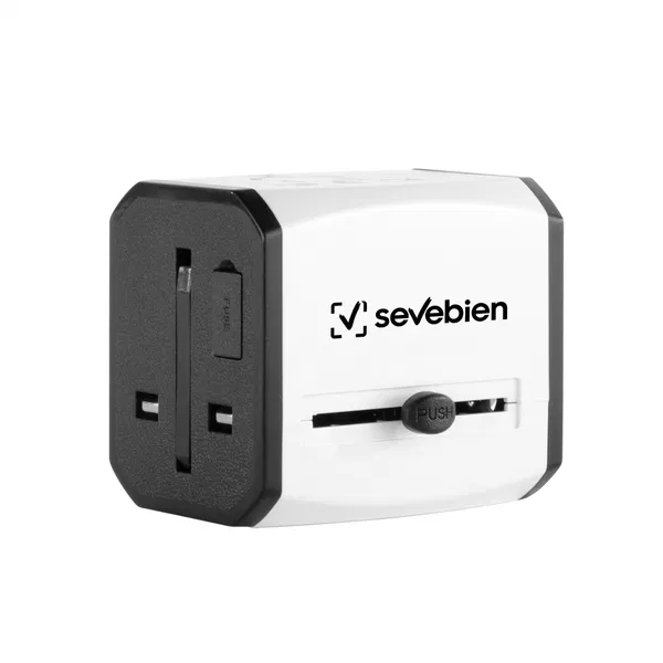 Adaptador Universal Travis 3 enchufes, USB personalizado con logo empresa - Catálogo de Merchandising Empresarial corporativo Chile
