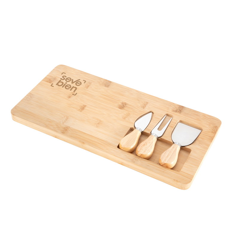 Tabla De Quesos Cheddar bambú 3 utensilios Tabla De Quesos Cheddar bambú 3 utensilios