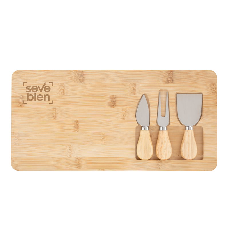 Tabla De Quesos Cheddar bambú 3 utensilios