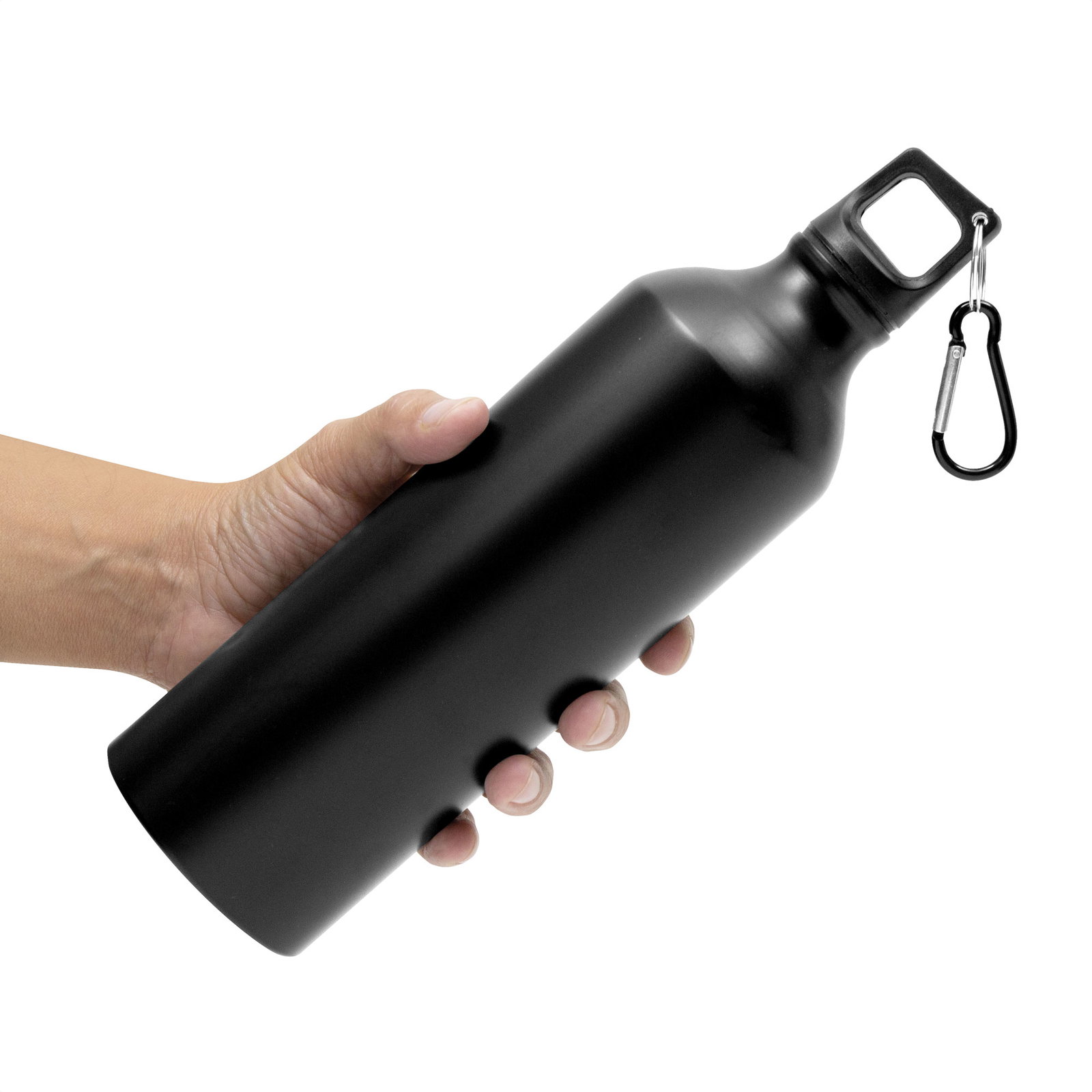 Botella Preta tapa desmontable, mosquetón metálico personalizado con logo empresa - Botellas de Aluminio corporativo Chile