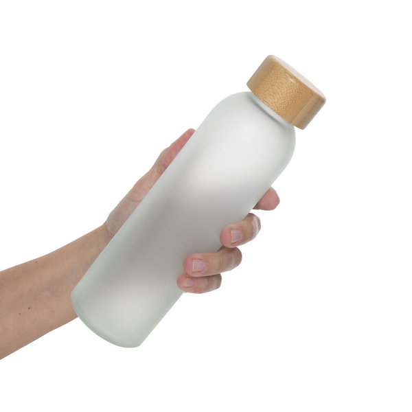 Botella Sublimable Sander 500 ml vidrio y bambú personalizado con logo empresa - Merchandising corporativo Chile