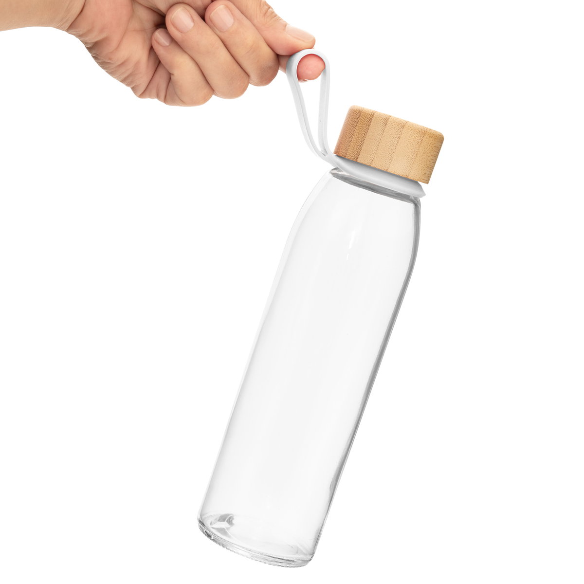 Botella Escarf 500 ml vidrio y bambú personalizado con logo empresa - Botellas de Vidrio corporativo Chile