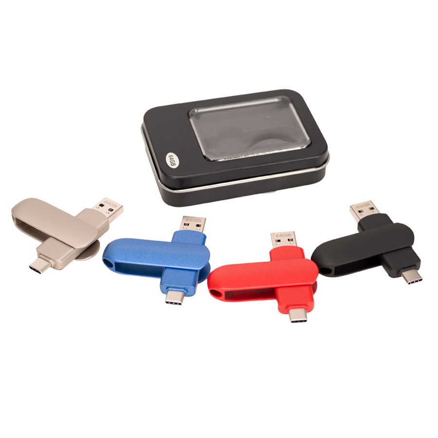 Pendrive Giro Otg Usb 3.0 / Type C U12 64GB inox personalizado con logo empresa - Pendrives corporativo Chile