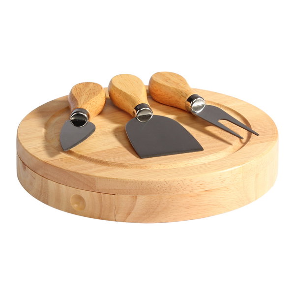 Tabla De Quesos Con Herramientas madera natural personalizado con logo empresa - Merchandising corporativo Chile