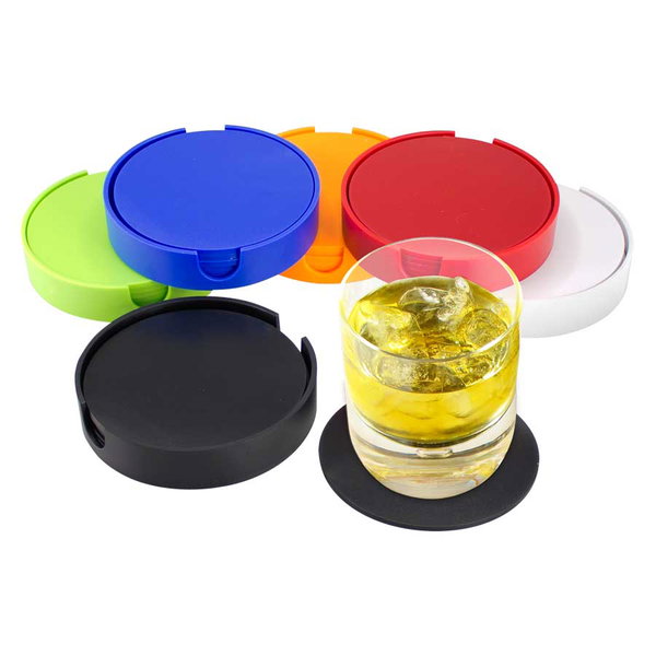 Set De Posavasos Plásticos Redondos 6 piezas personalizado con logo empresa - Merchandising corporativo Chile