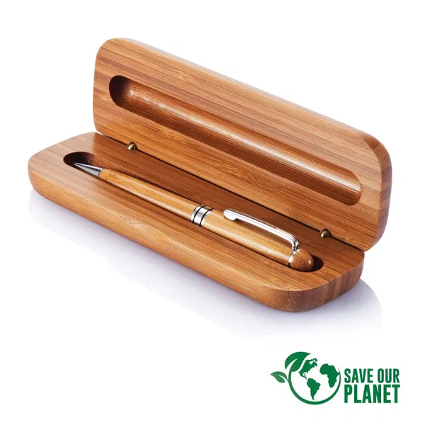 Set Bolígrafo Estuche De Bamboo bambú tinta negra Set Bolígrafo Estuche De Bamboo bambú tinta negra personalizado con logo empresa - Navidad corporativo Chile